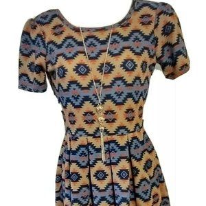 LuLaRoe Women's XS Amelia Diamond Pattern Aztec Western Dress Fit Flare